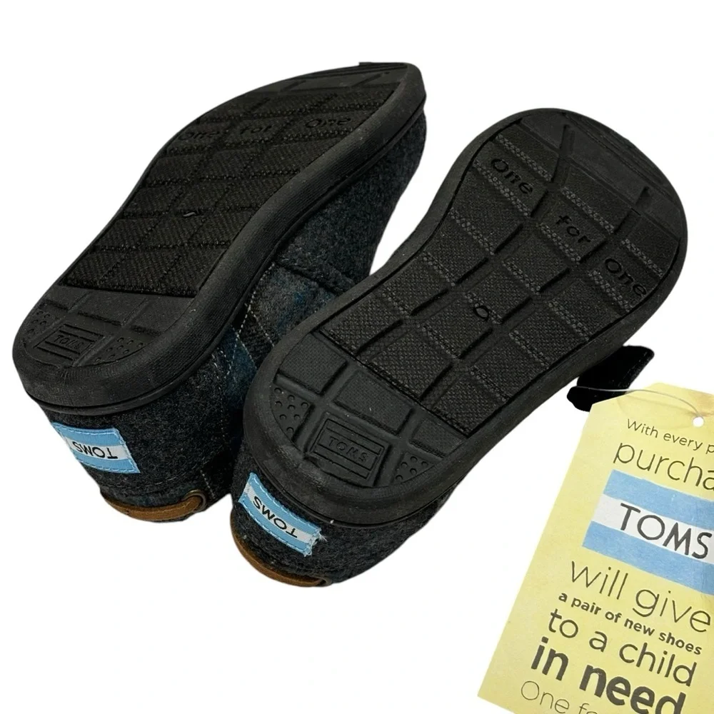 New TOMS Tiny Bimini Alpargata Blue & Grey Tartan Plaid Slip On Size 11 MSRP $59